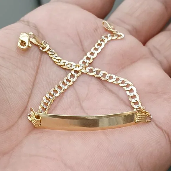 10kt solid gold Cuban daimond cut id bracelet size 8 inches